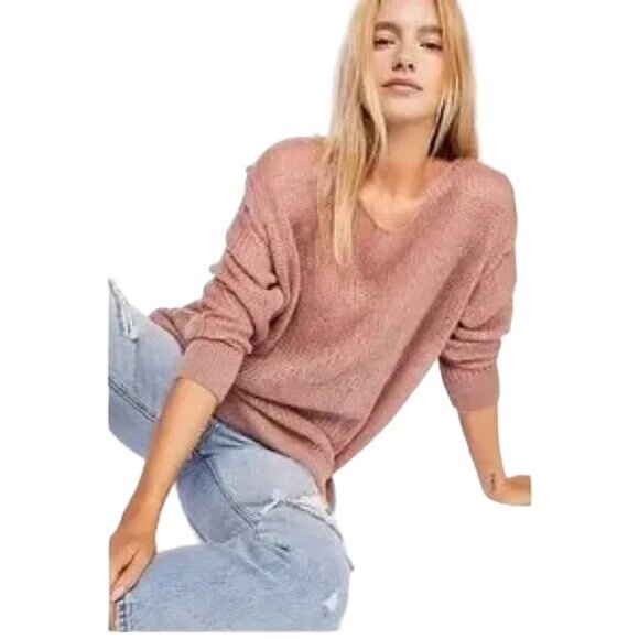 Free‎ People  Womens Mohair Loose Knit Sweater In Dusty Pink - Picture 1 of 10